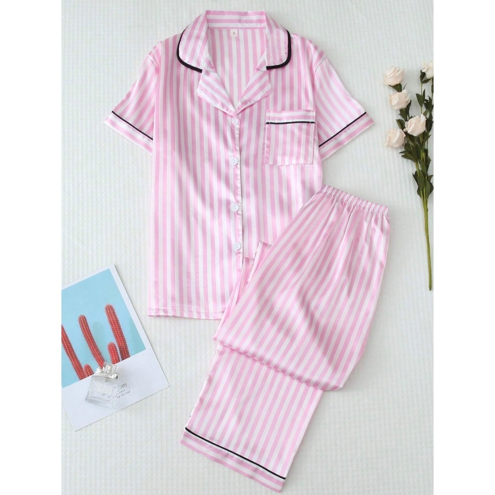 ✨4 for $15✨ Pink and White Striped faux satin pajamas